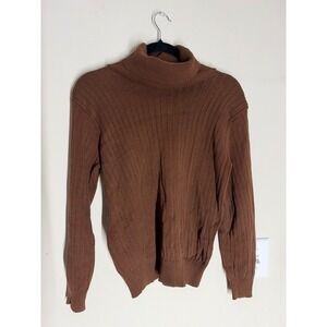 VTG Signature Expressions Brown Ribbed Turtleneck Sweater Long Sleeve Knit Top